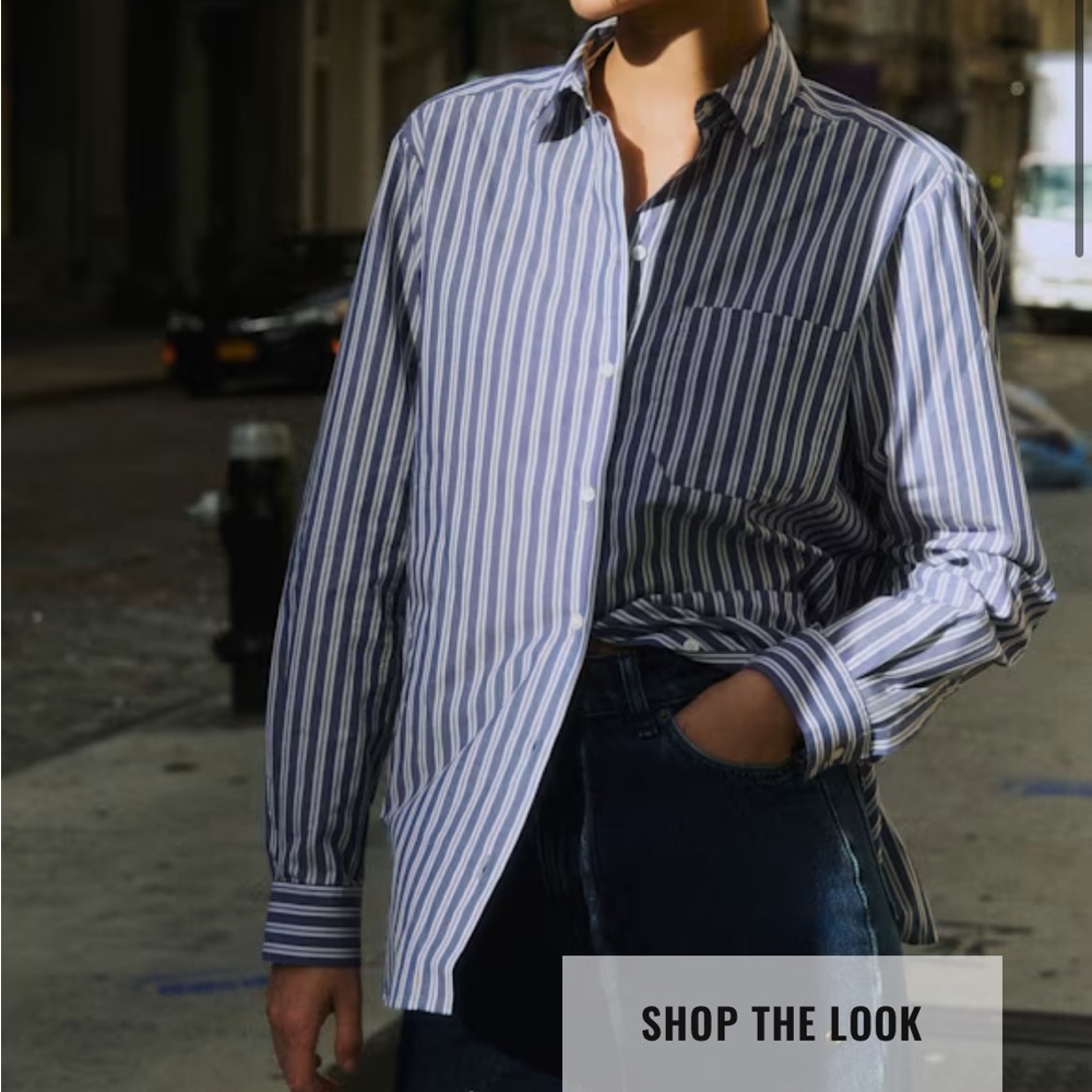 MaxMara Navy and White Striped Button Down Shirt